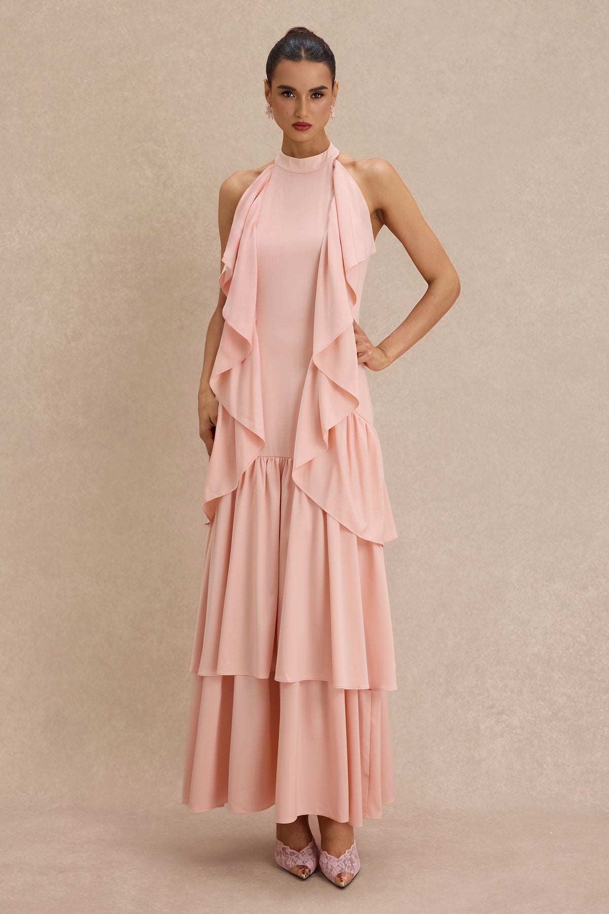 Ruffle Solid Sleeveless Maxi Dress