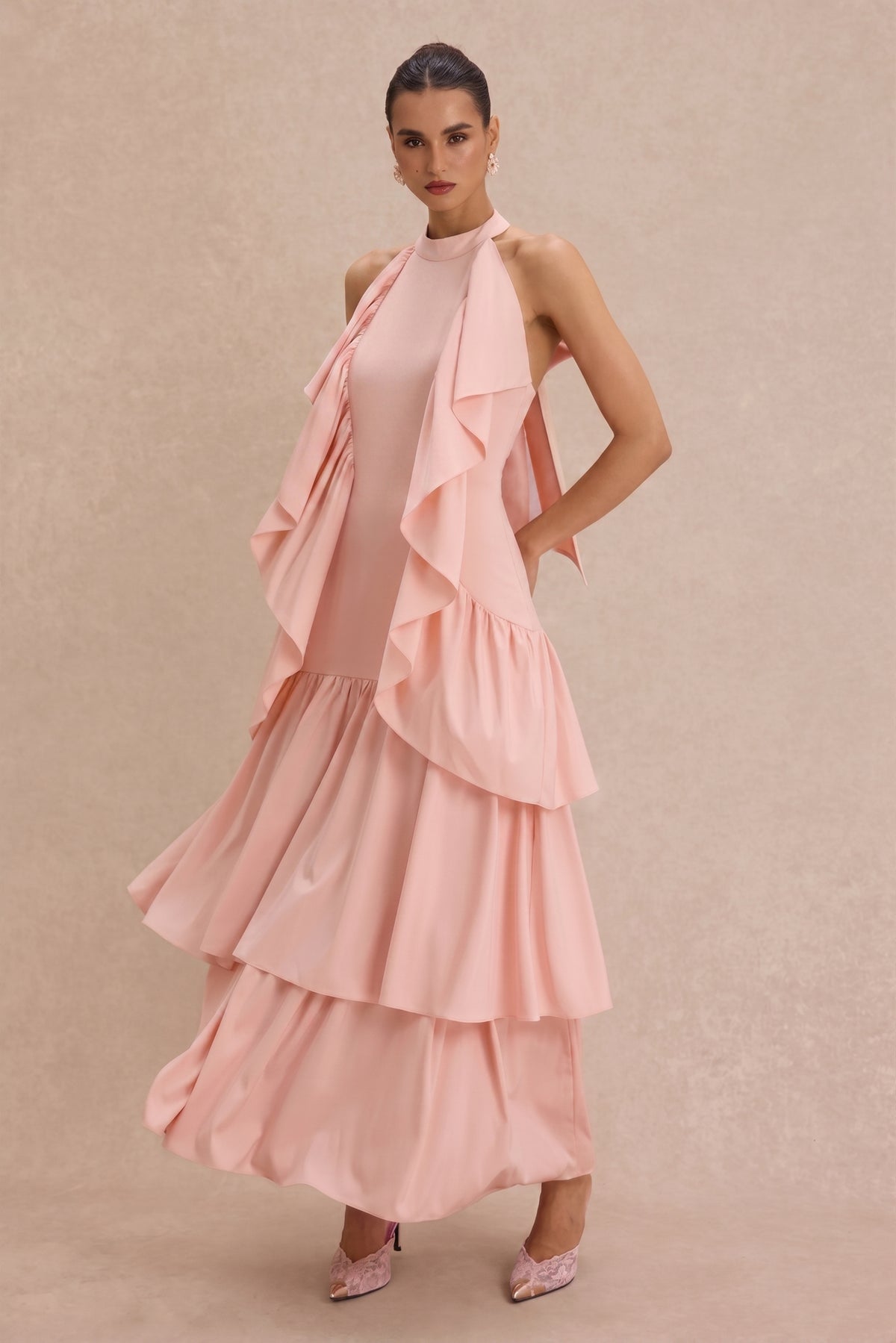 Ruffle Solid Sleeveless Maxi Dress