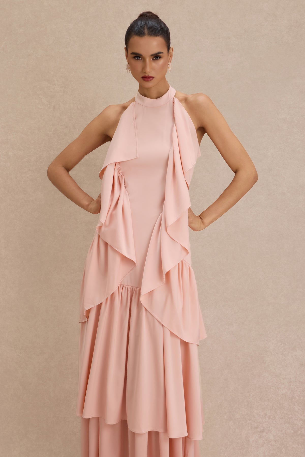 Ruffle Solid Sleeveless Maxi Dress