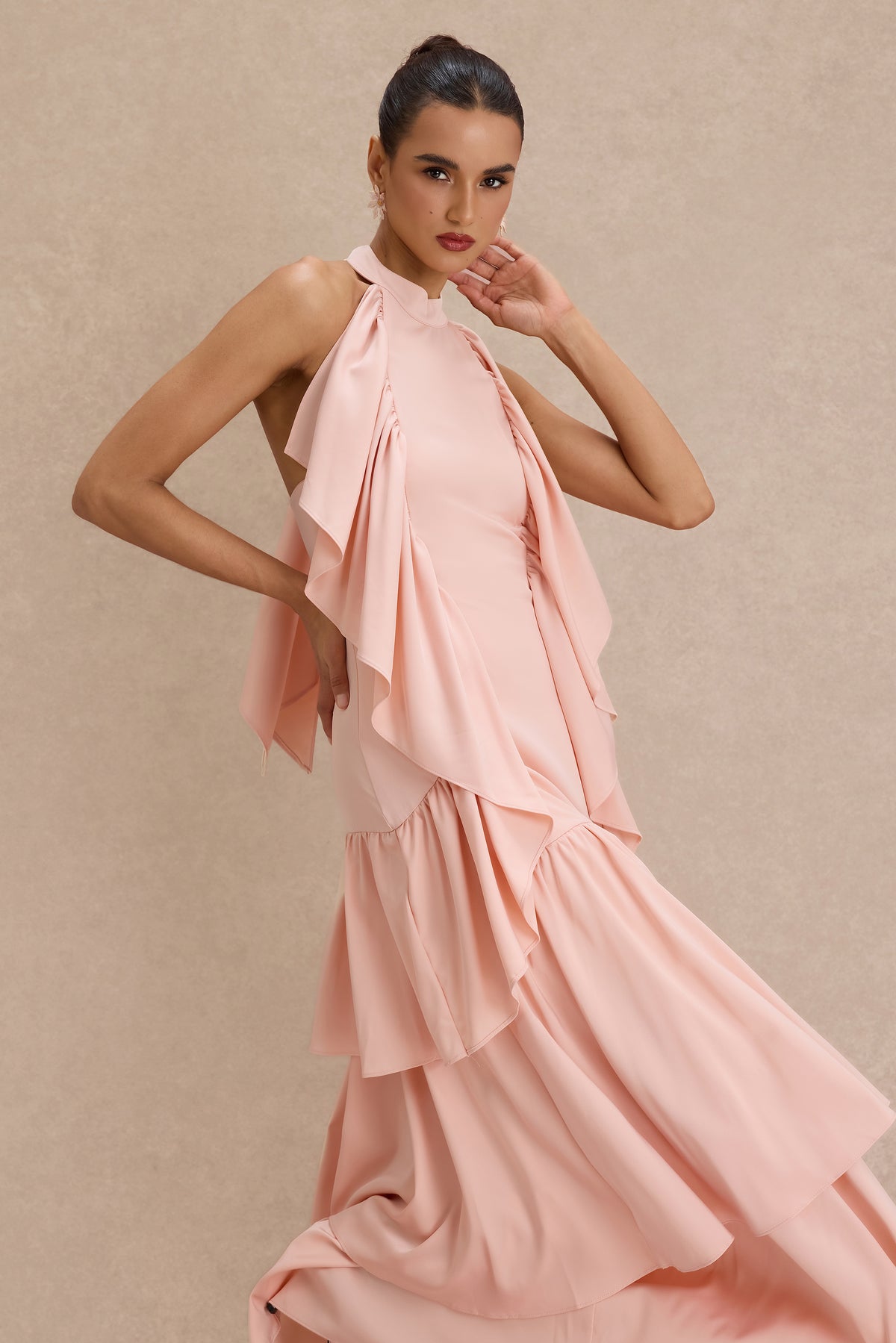 Ruffle Solid Sleeveless Maxi Dress