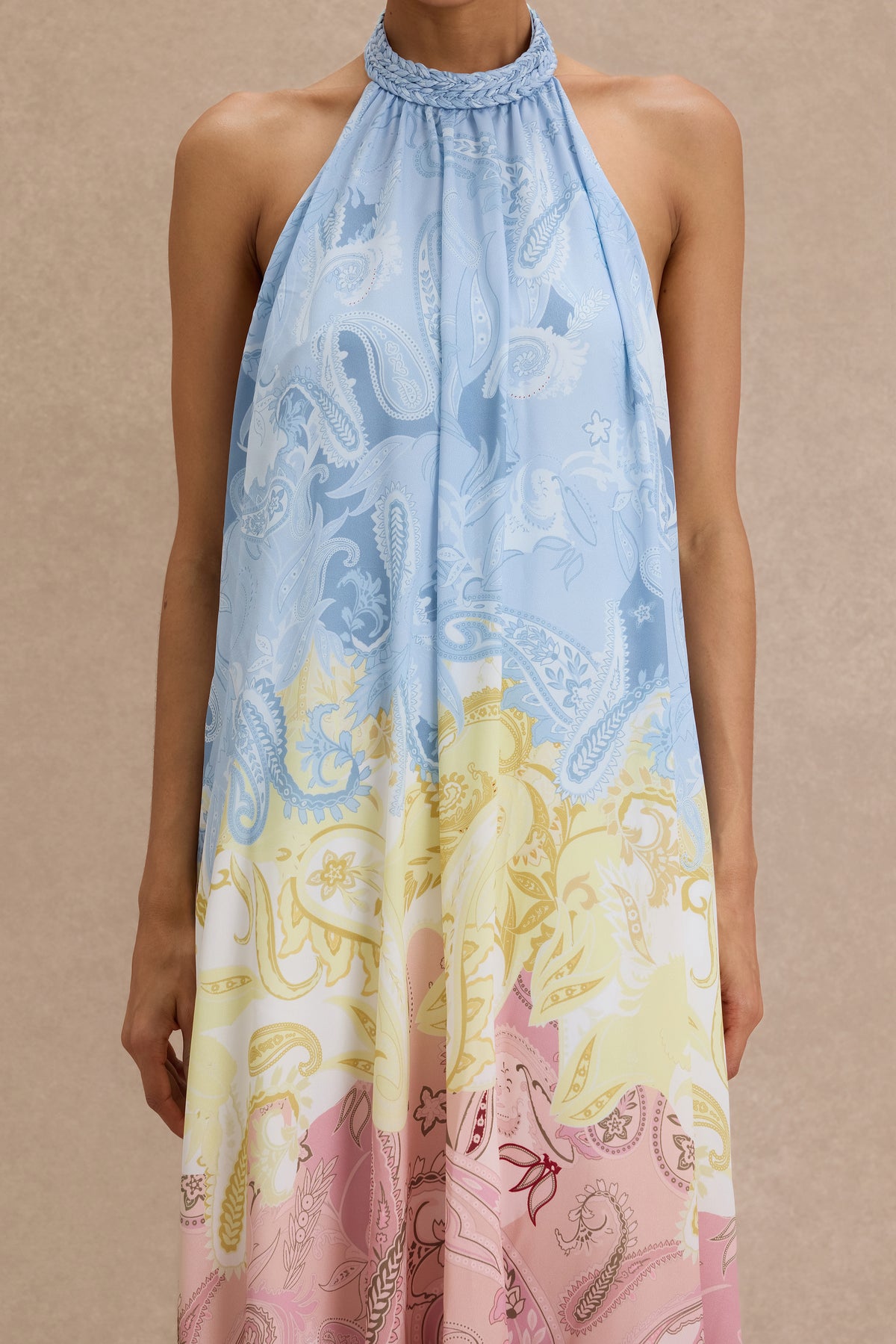Paisley Print Halter Neck Backless Maxi Dress