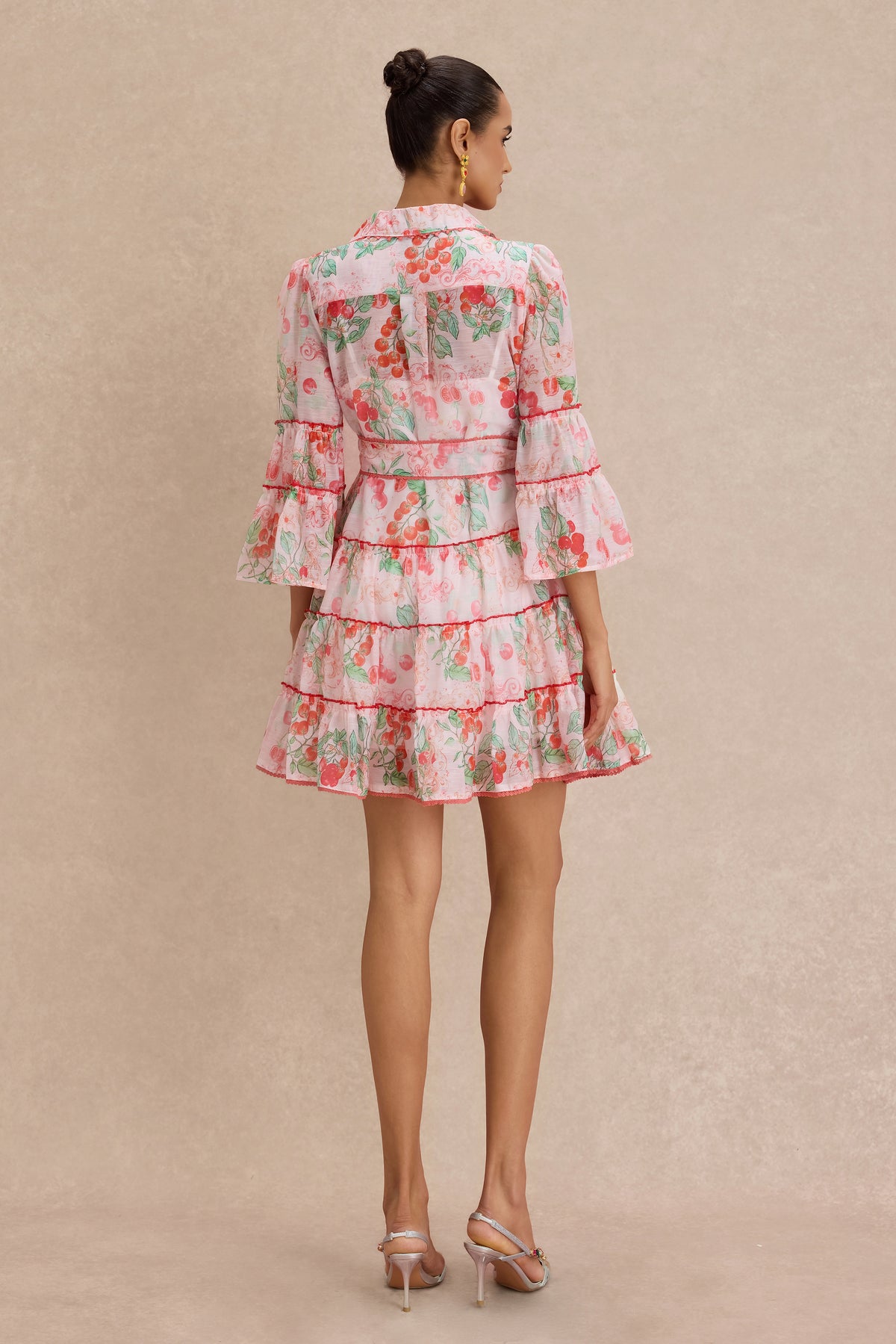 Botanical Print  Lace Single Breasted Mini Dress