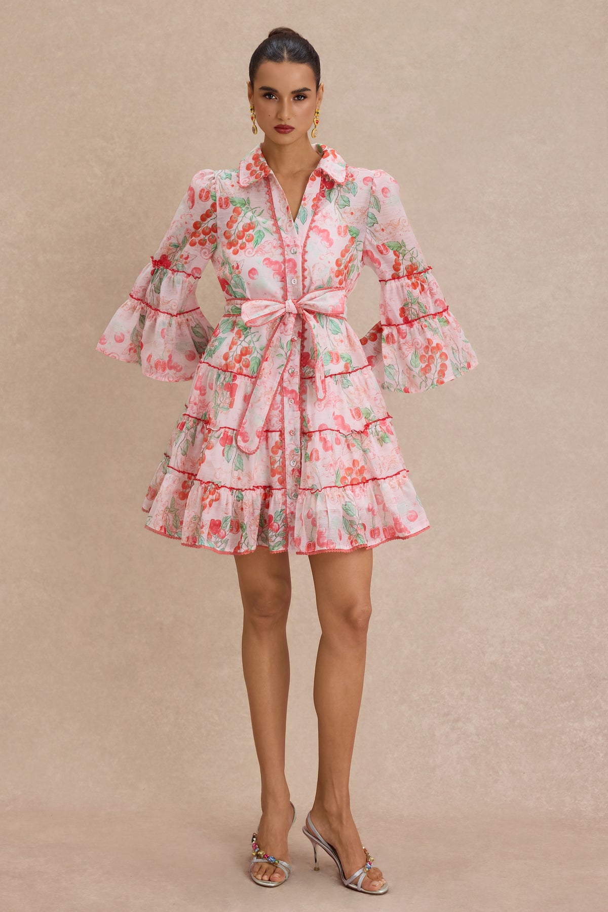 Botanical Print  Lace Single Breasted Mini Dress