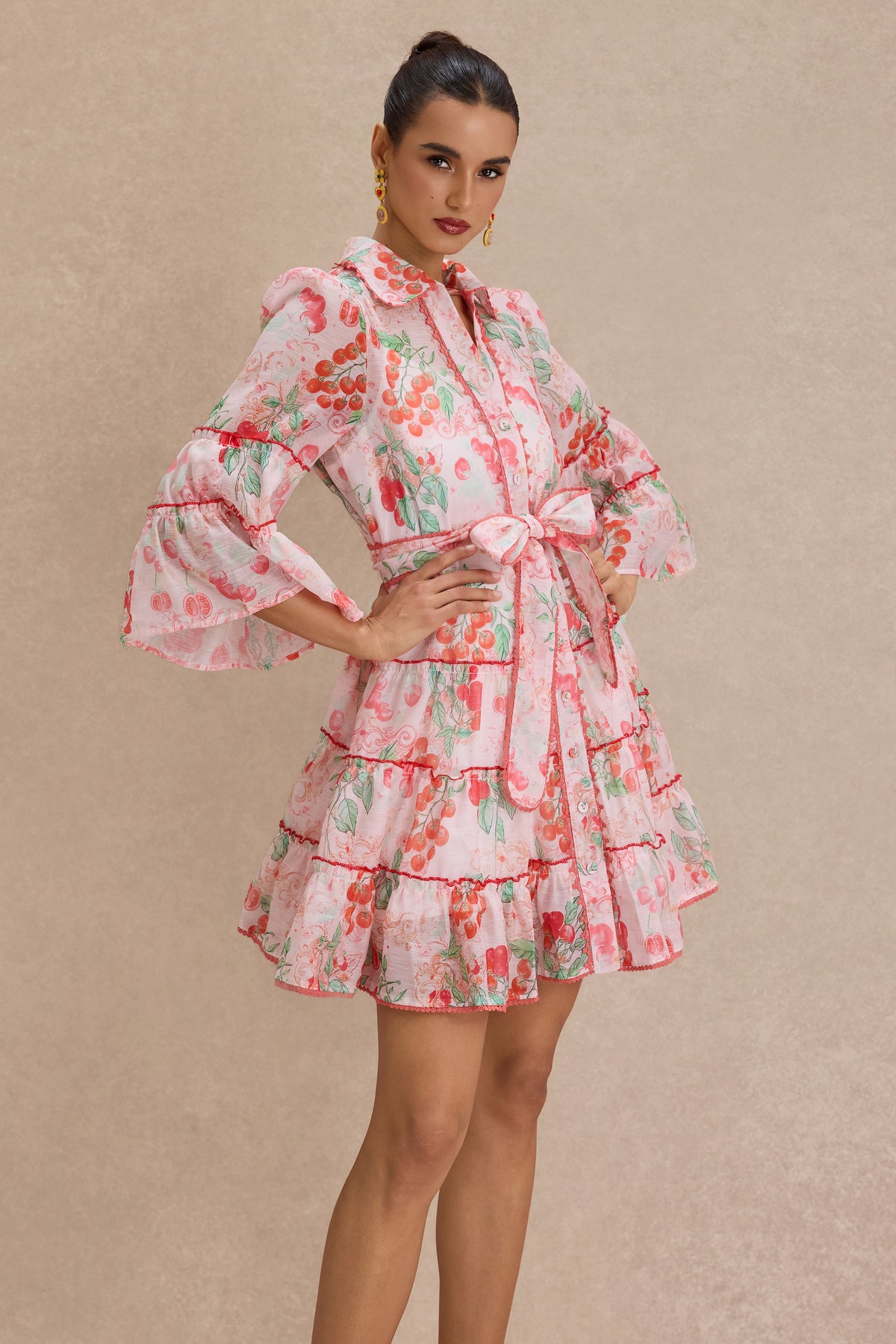 Botanical Print  Lace Single Breasted Mini Dress