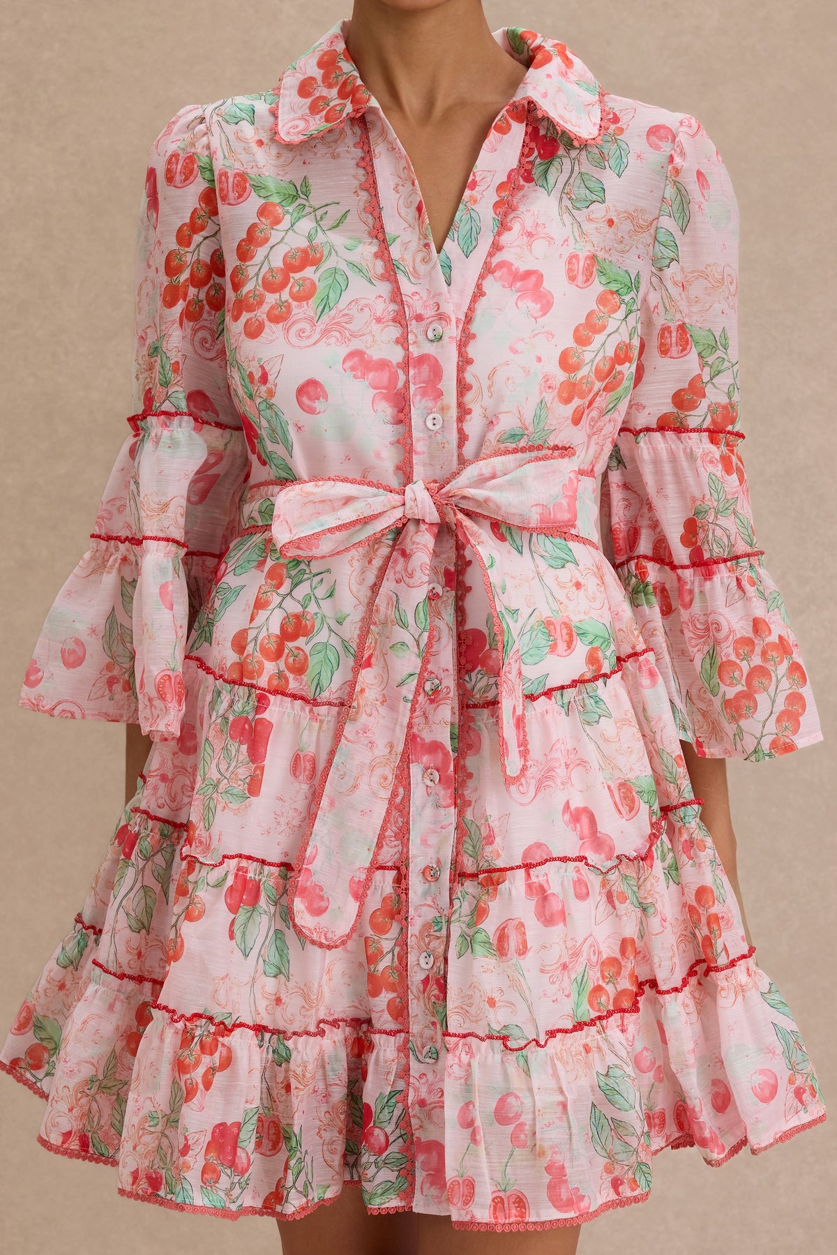 Botanical Print  Lace Single Breasted Mini Dress
