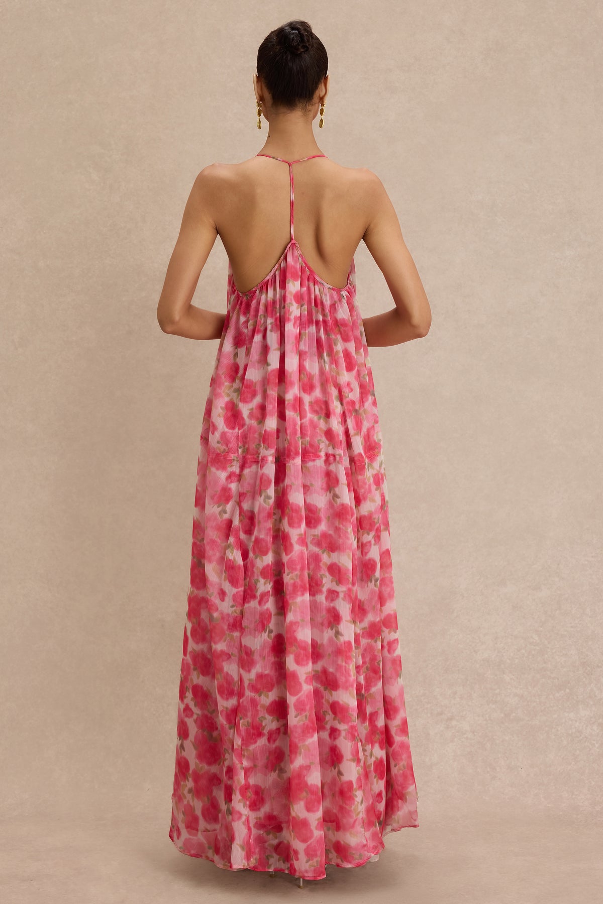 Chiffon Floral Halter Neck Maxi Dress