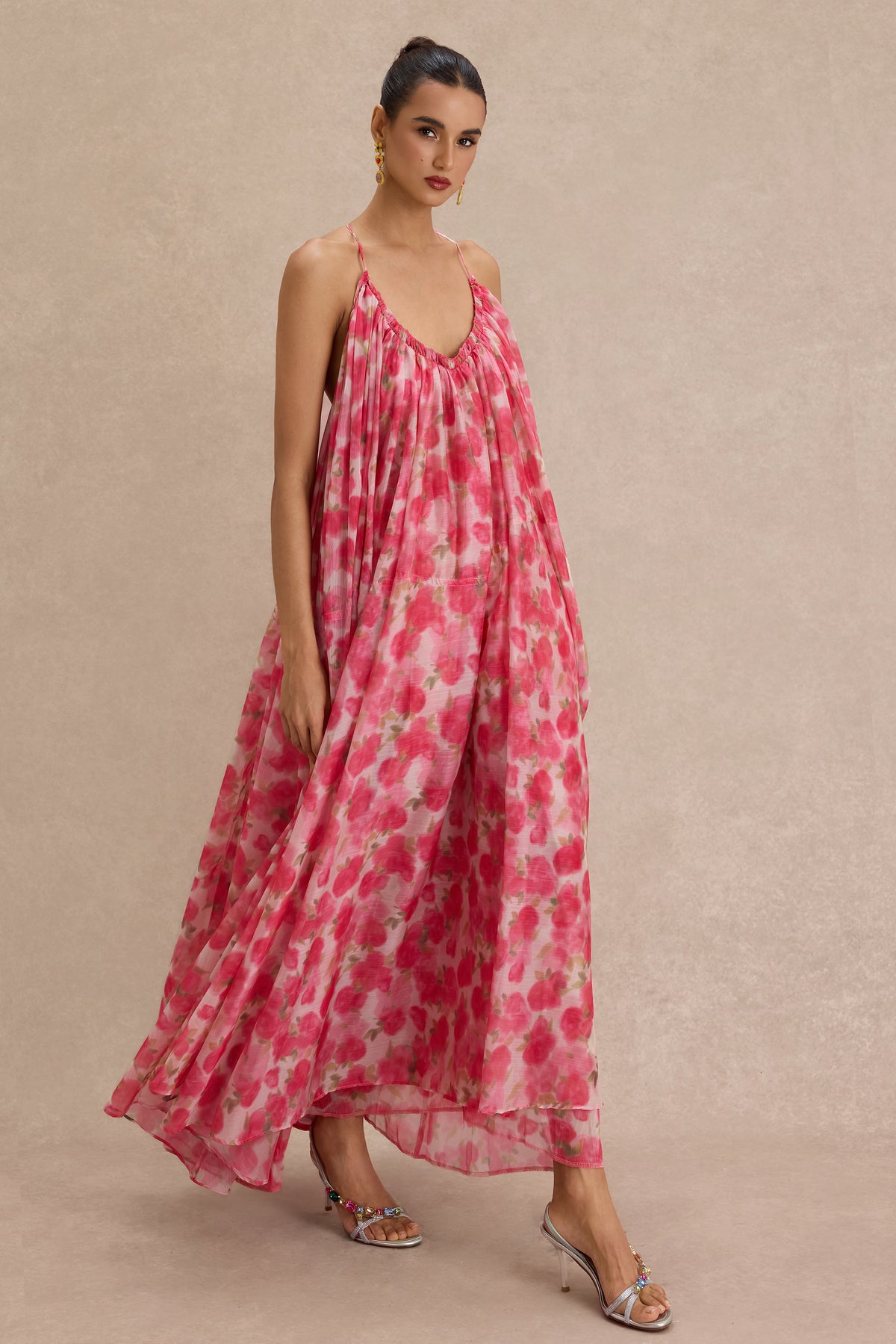 Chiffon Floral Halter Neck Maxi Dress