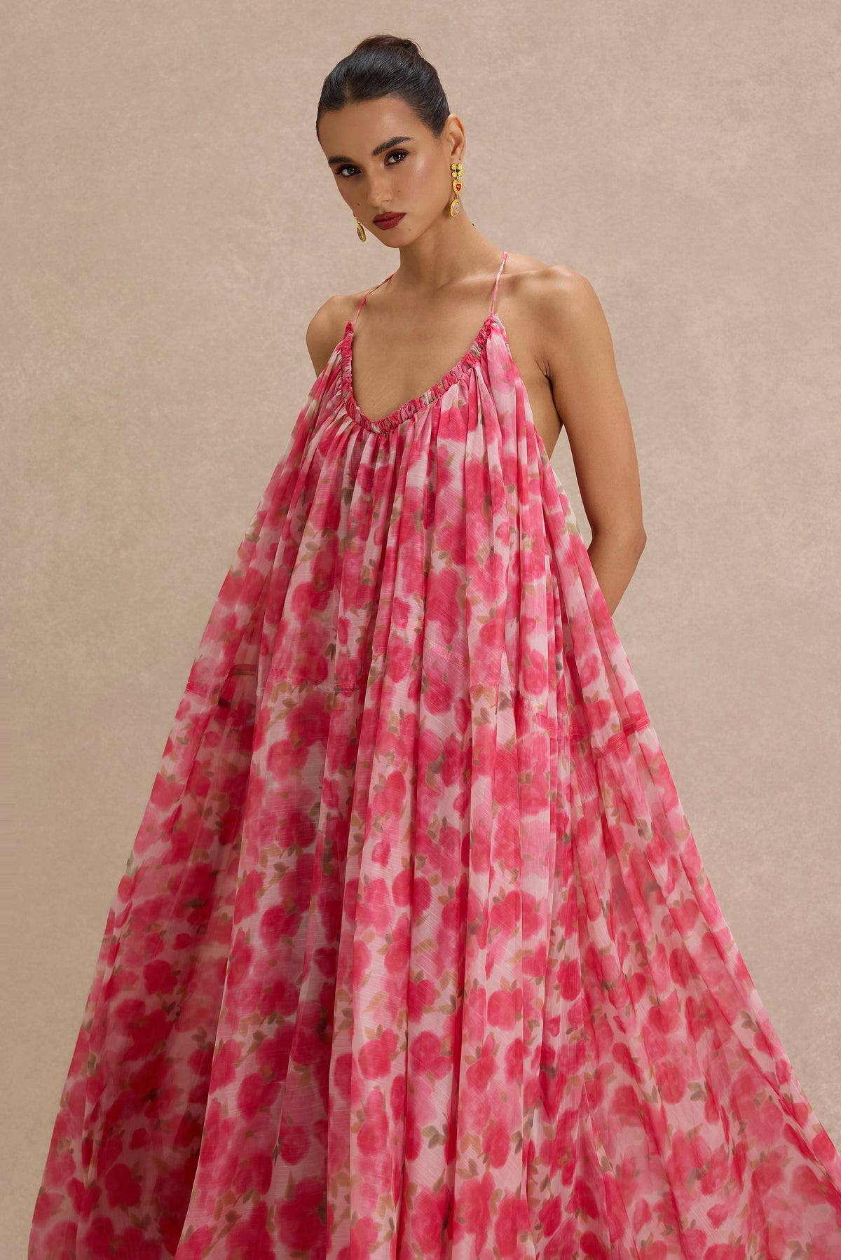 Chiffon Floral Halter Neck Maxi Dress