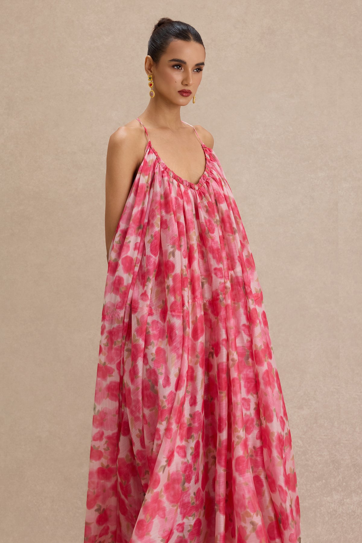 Chiffon Floral Halter Neck Maxi Dress