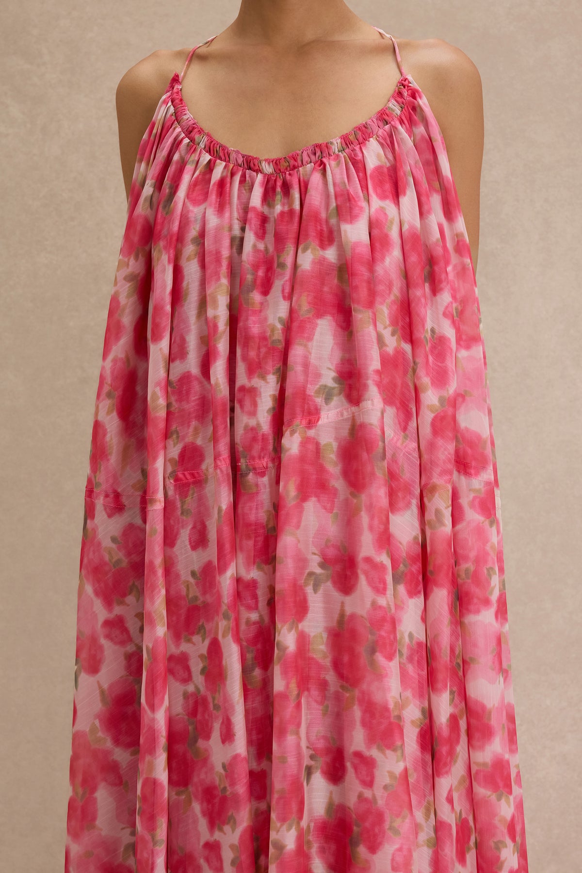 Chiffon Floral Halter Neck Maxi Dress