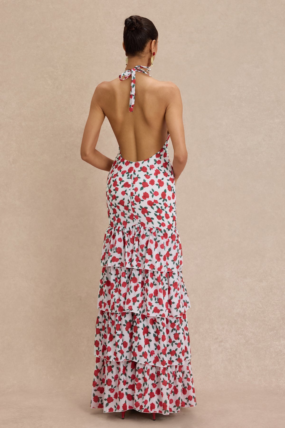 Floral Halter Neck Ruffle Maxi Dress