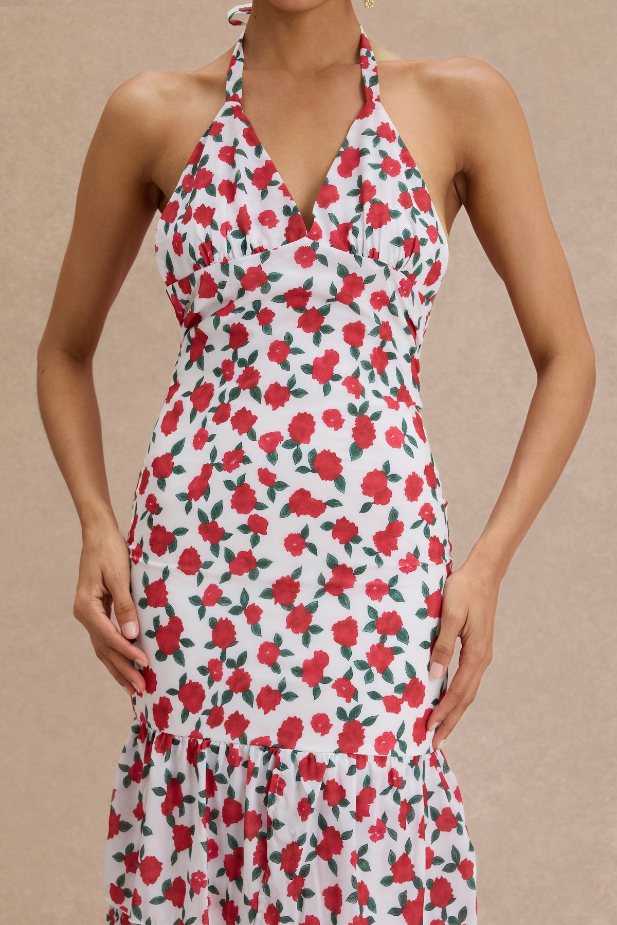 Floral Halter Neck Ruffle Maxi Dress