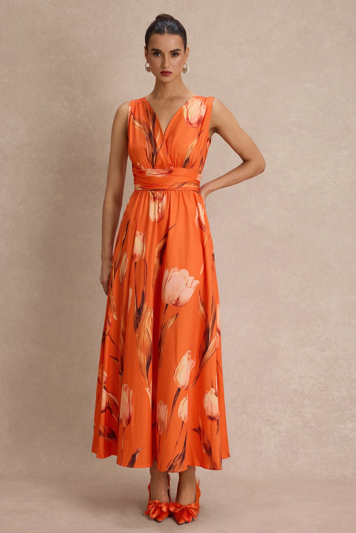 Floral Sleeveless V-Neck Midi Dress