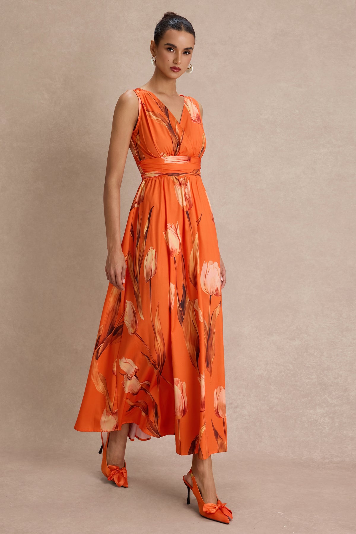 Floral Sleeveless V-Neck Midi Dress