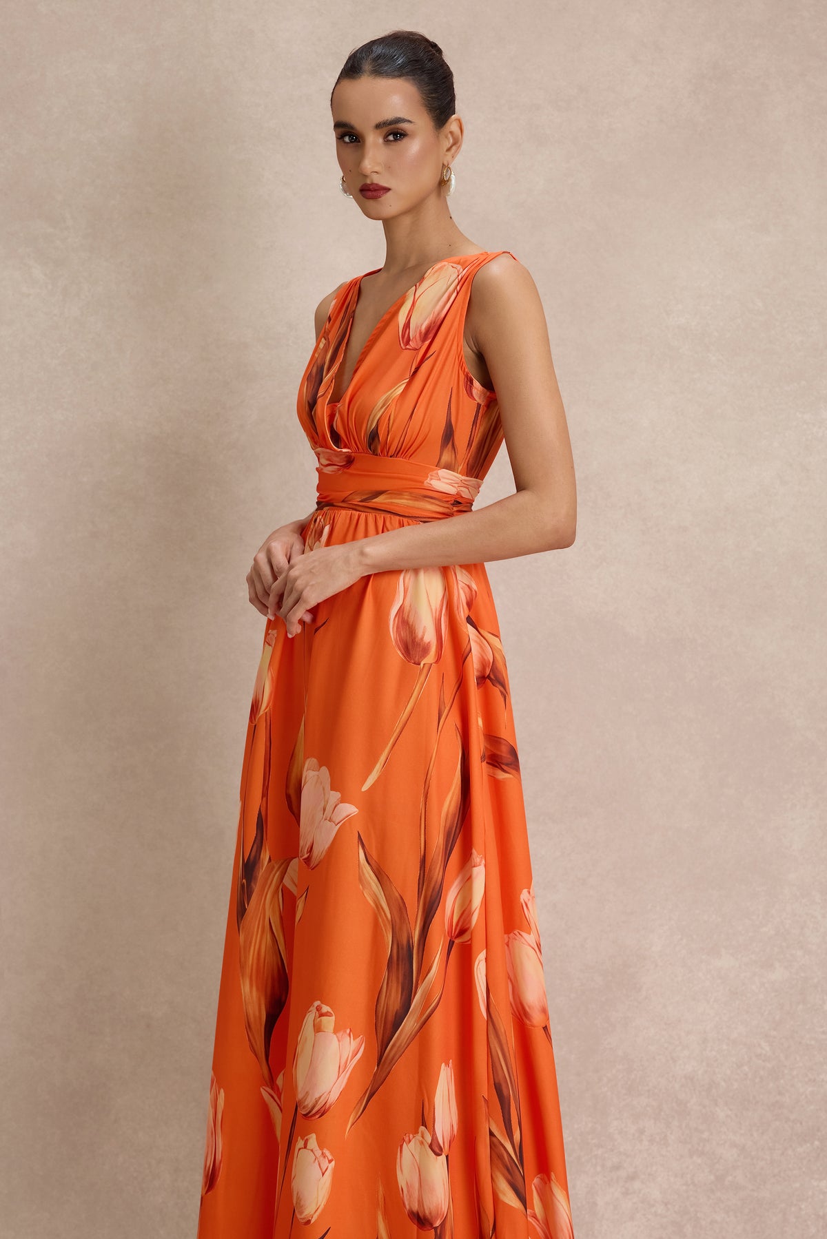 Floral Sleeveless V-Neck Midi Dress
