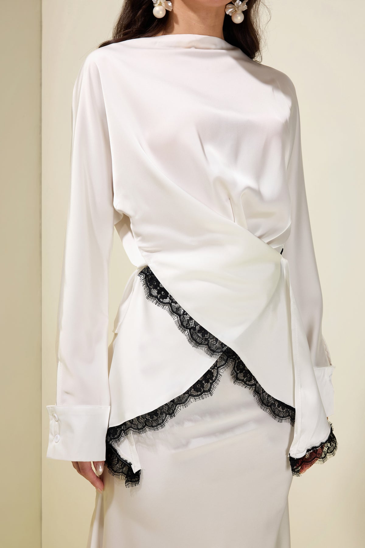 Satin Lace-Up Top & Midi Skirt Set