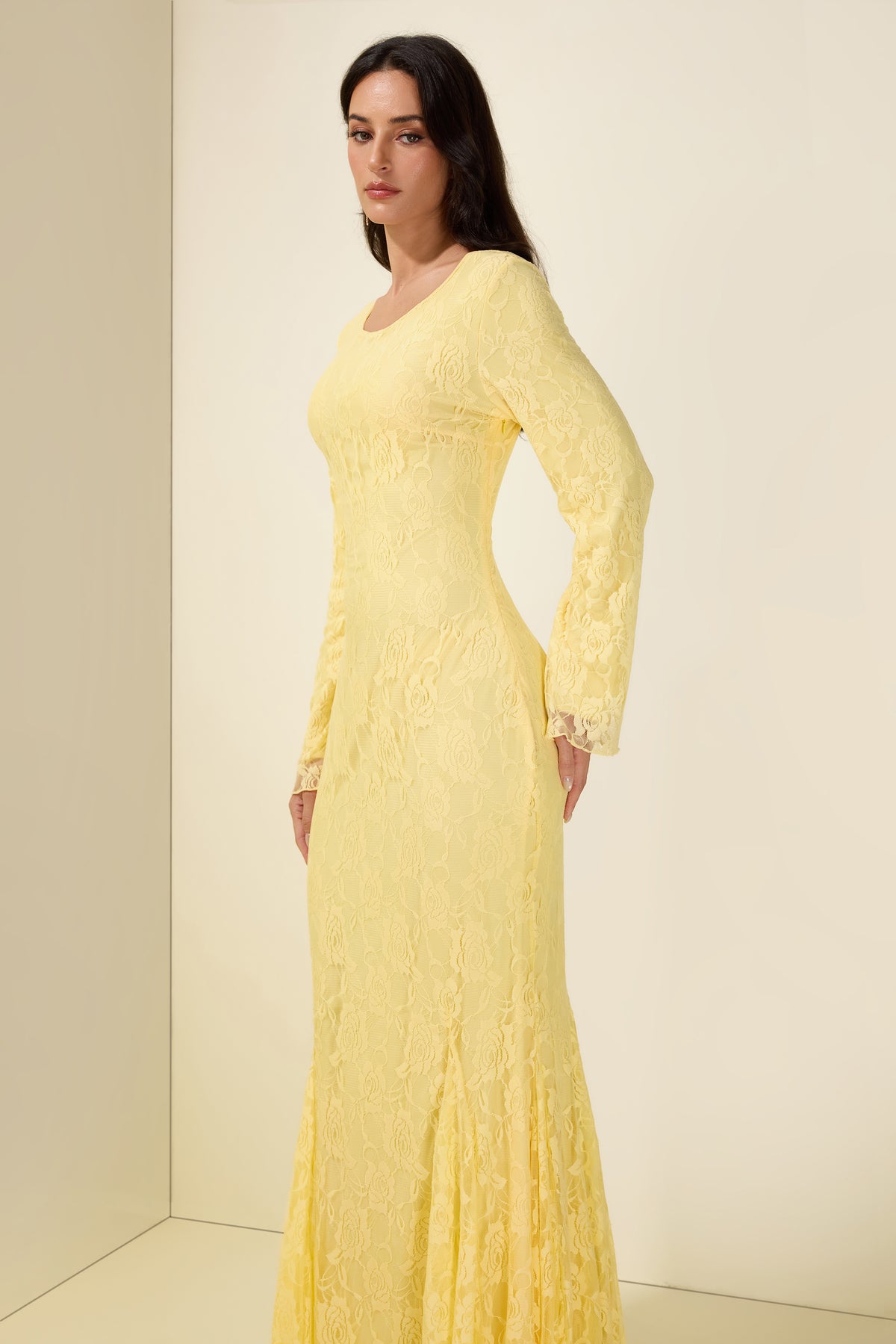 Lace Long Sleeve Maxi Dress With Cape