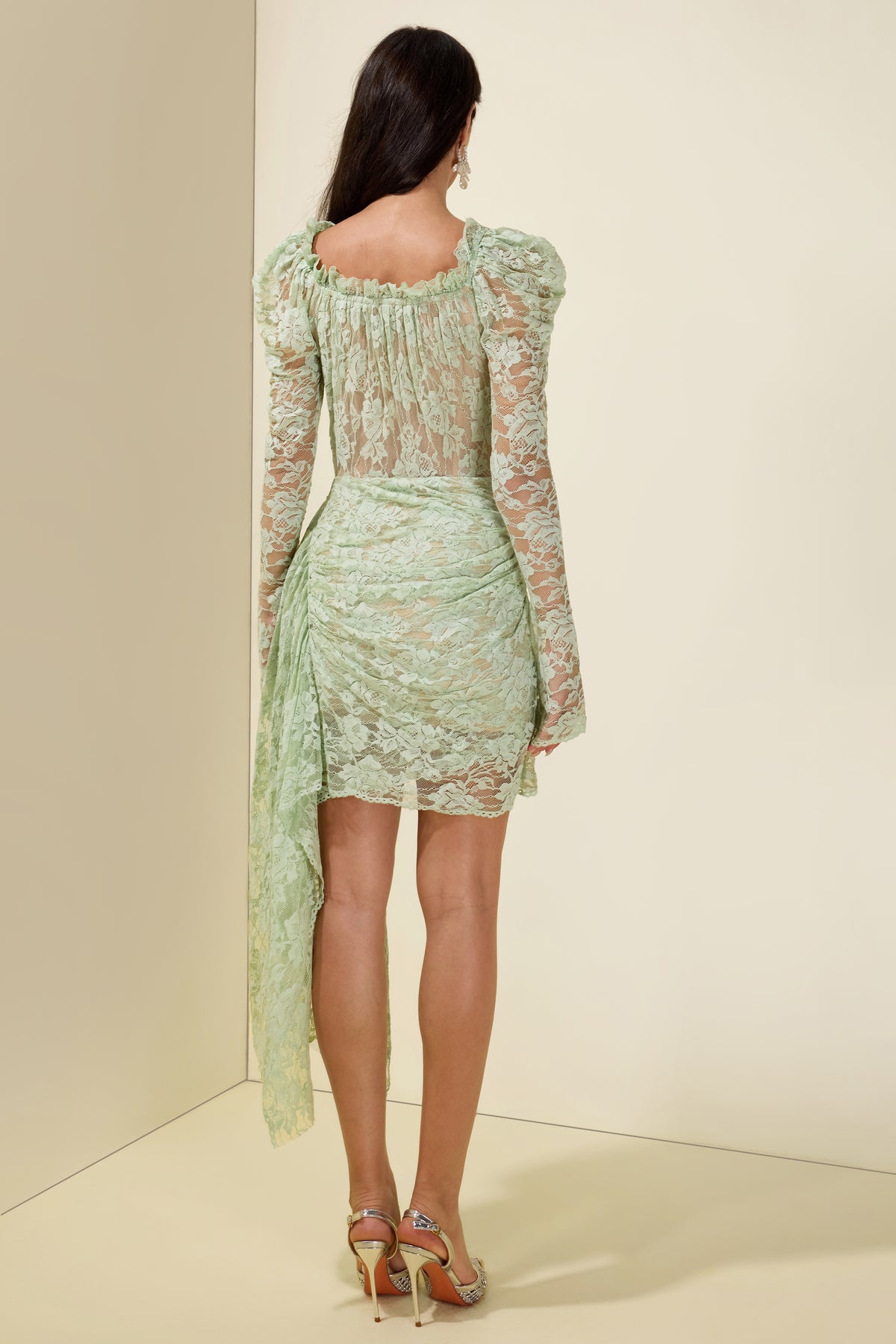 Lace 3D Floral Off-Shoulder Long Sleeve Mini Dress