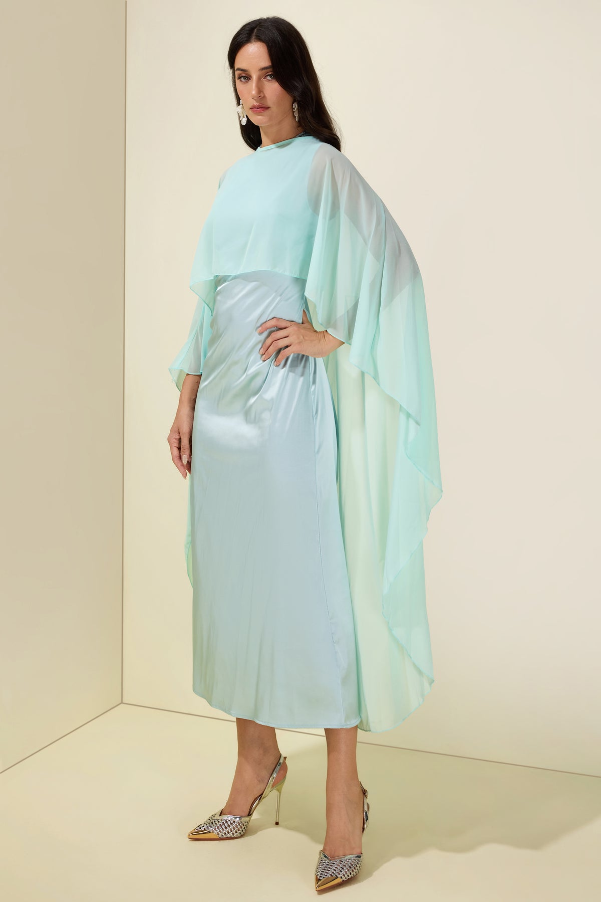 Cape Sleeve Top & Sleeveless Midi Dress