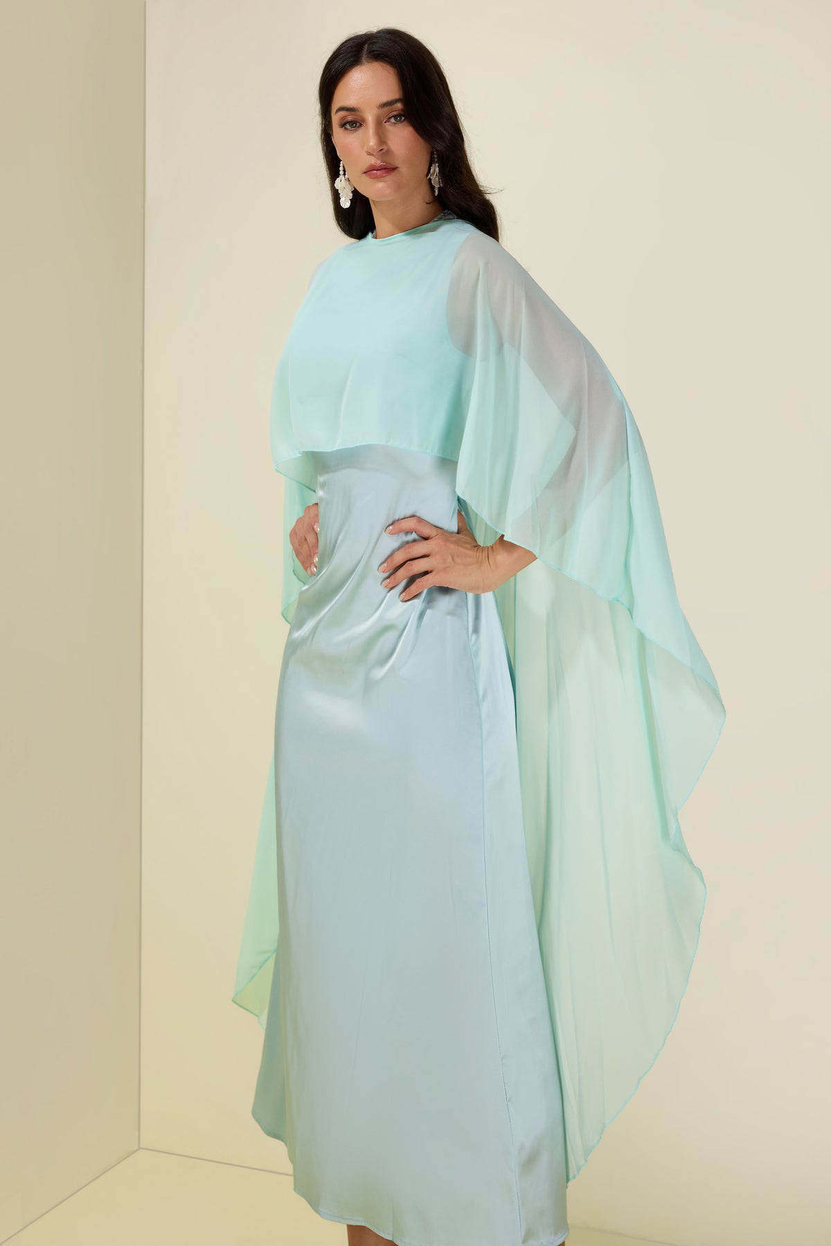 Cape Sleeve Top & Sleeveless Midi Dress