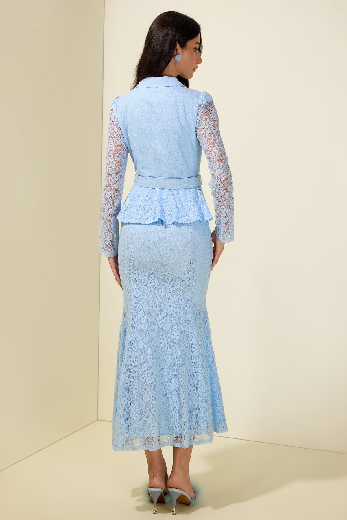 Lace 3D Floral Ruffle Bodycon Midi Dress