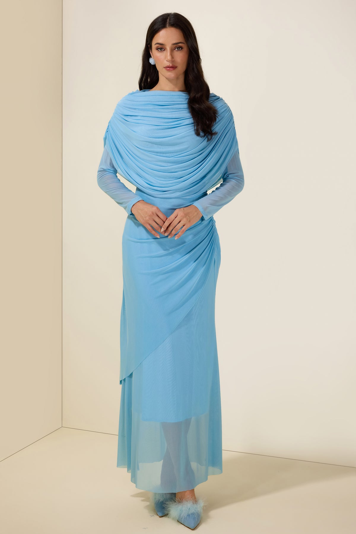 Solid Gathering One Shoulder Maxi Dress