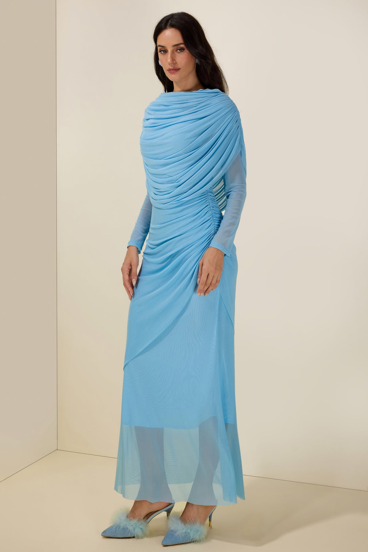 Solid Gathering One Shoulder Maxi Dress