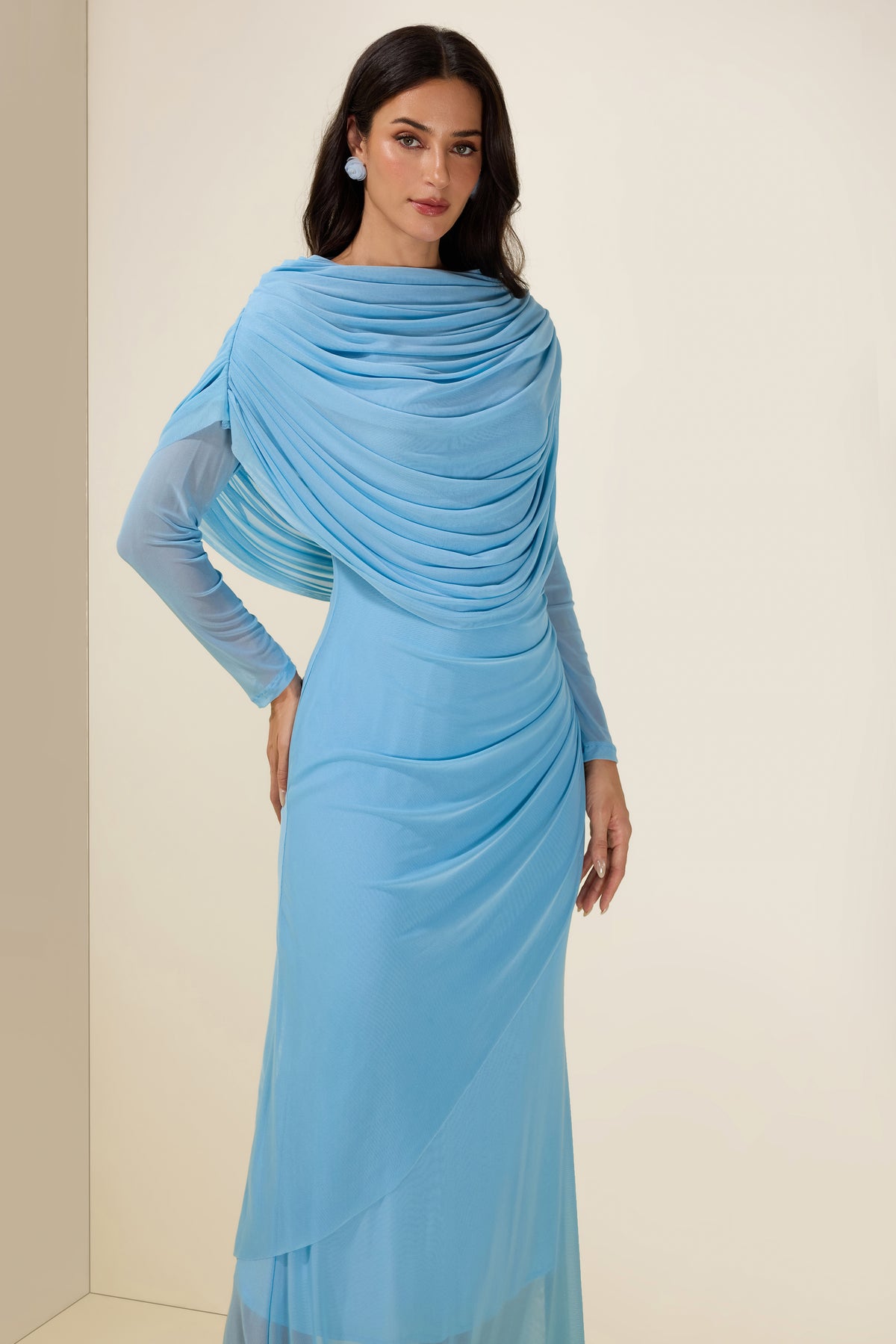 Solid Gathering One Shoulder Maxi Dress