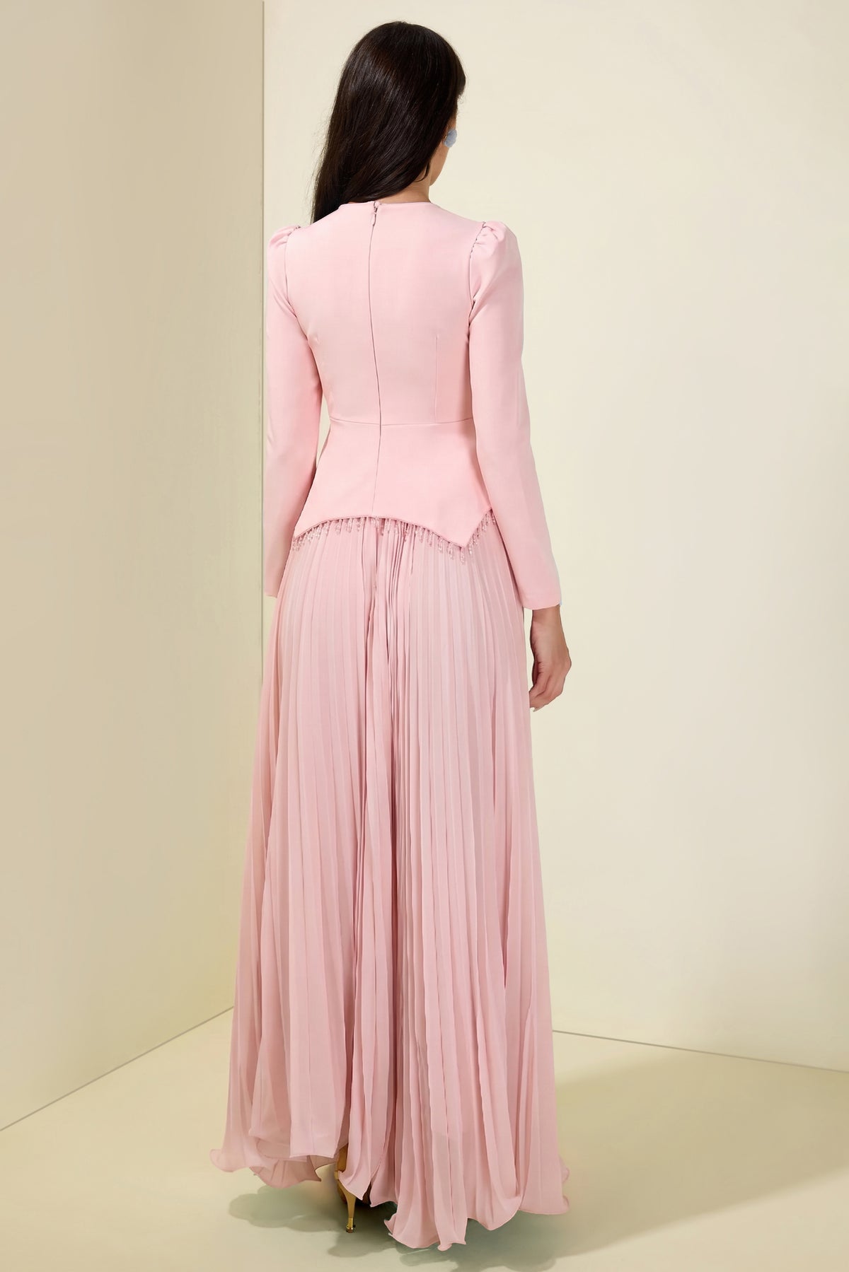 Beaded Tassels Top & High Waist Pleated Midi Skirt Set