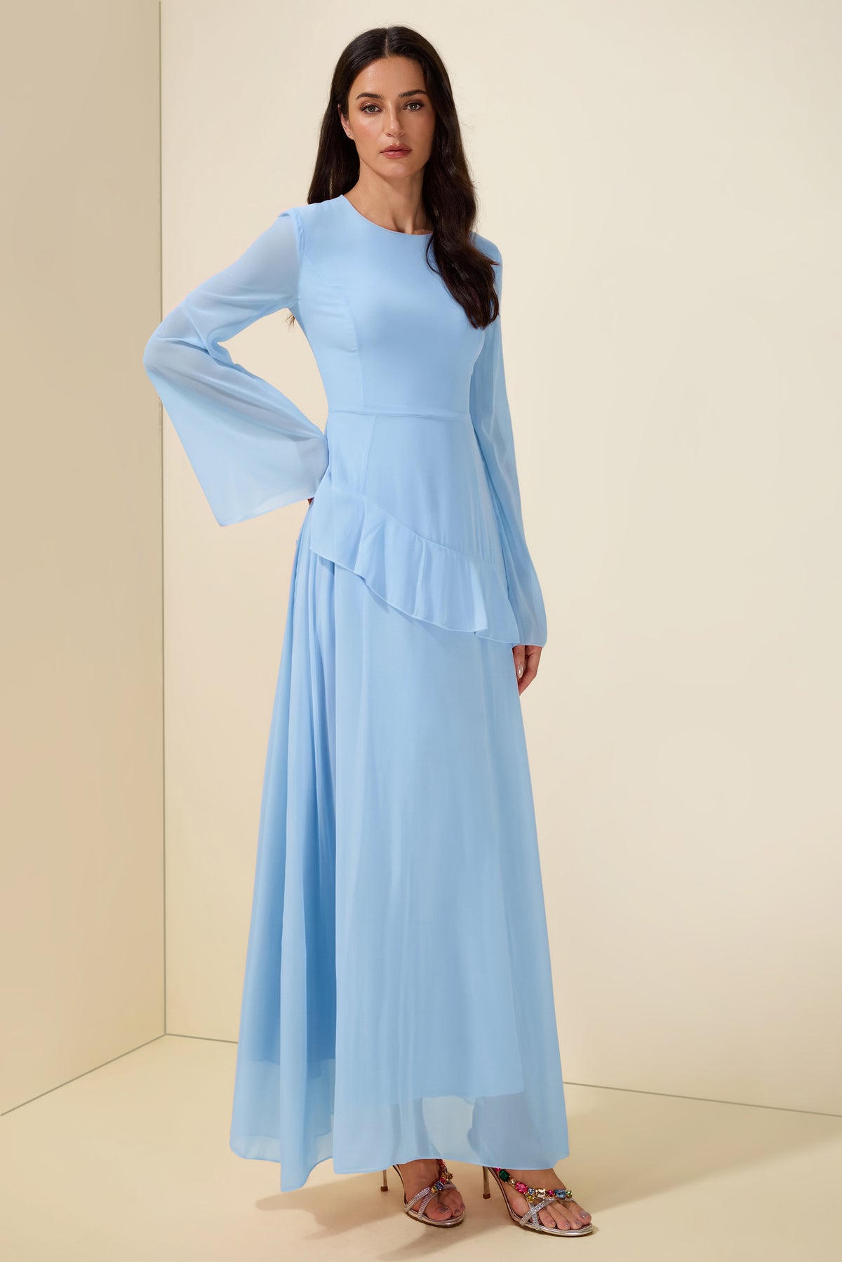 Flared Sleeves Ruffle Maxi Dress