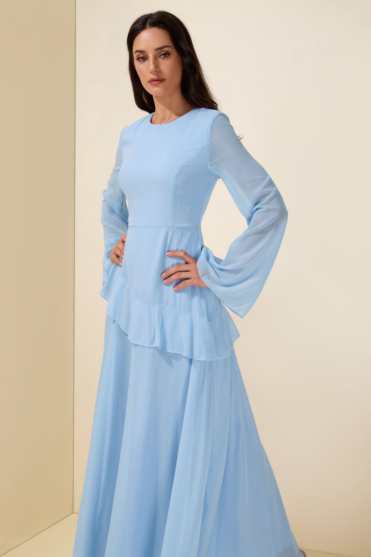 Flared Sleeves Ruffle Maxi Dress