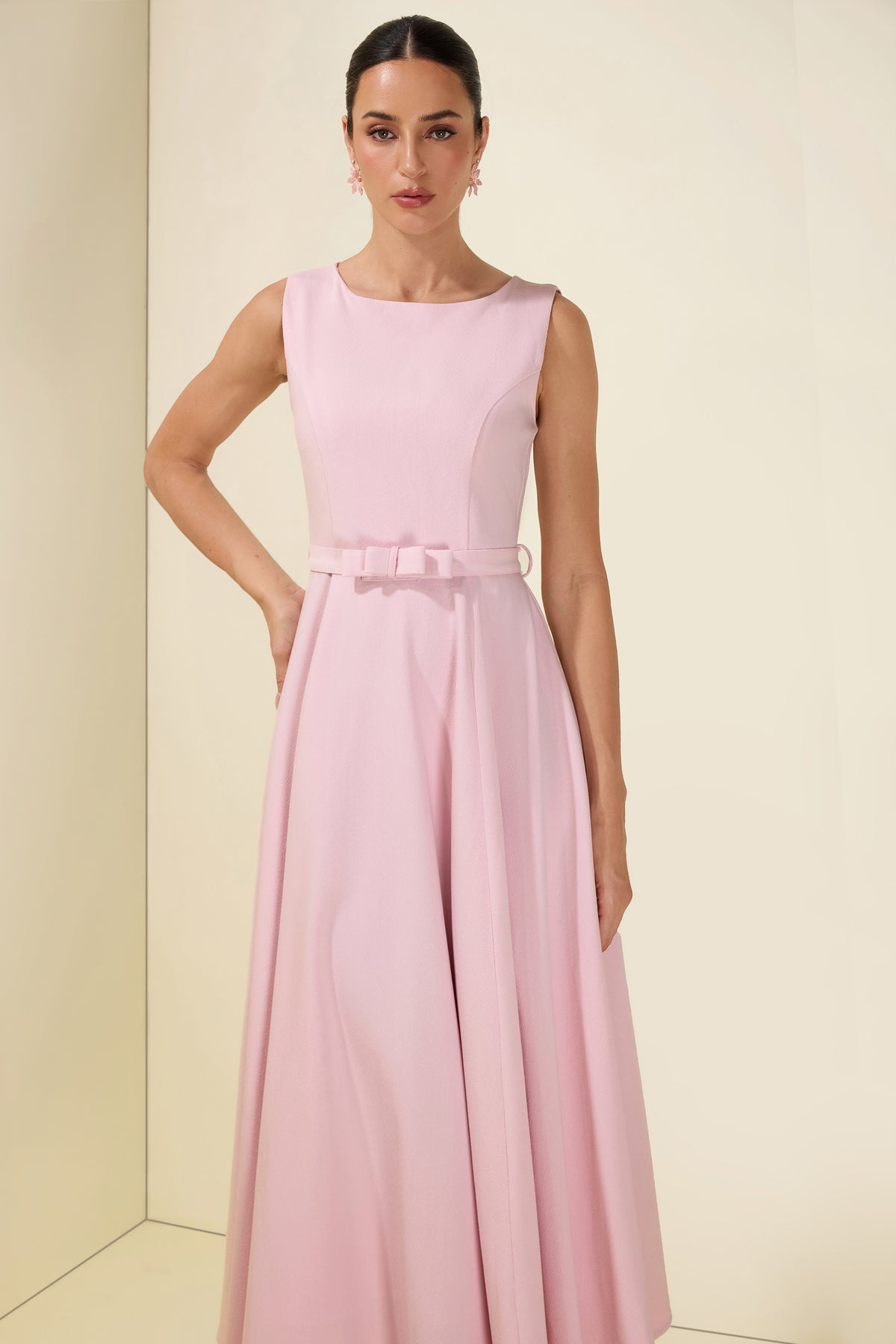 Cloak Sleeveless With Belt Capelet Midi Dress