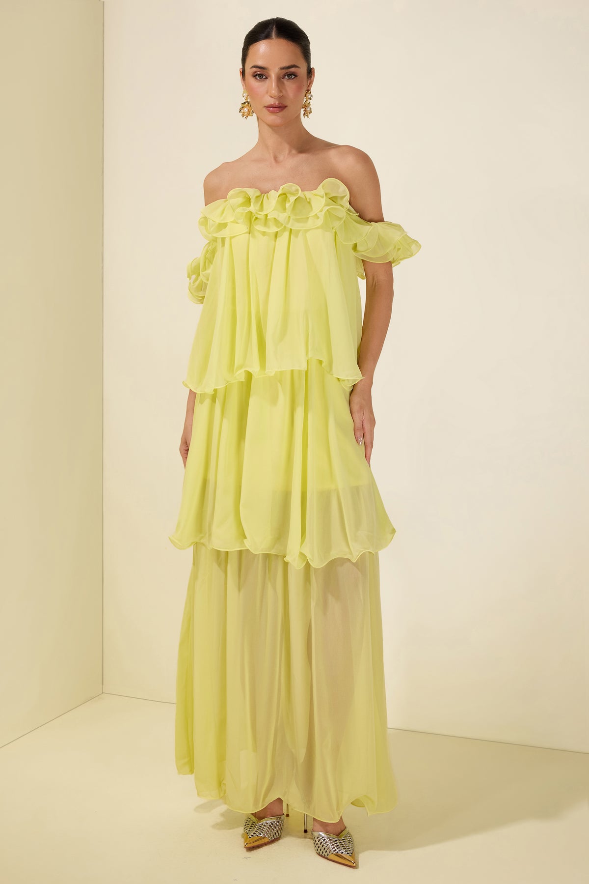 Off Shoulder Ruffle Maxi Dress