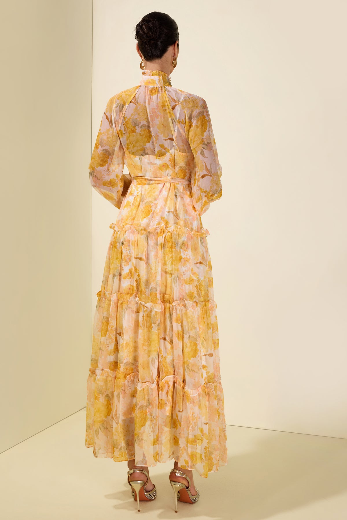 Floral Frill Single Breasted Midi Dress