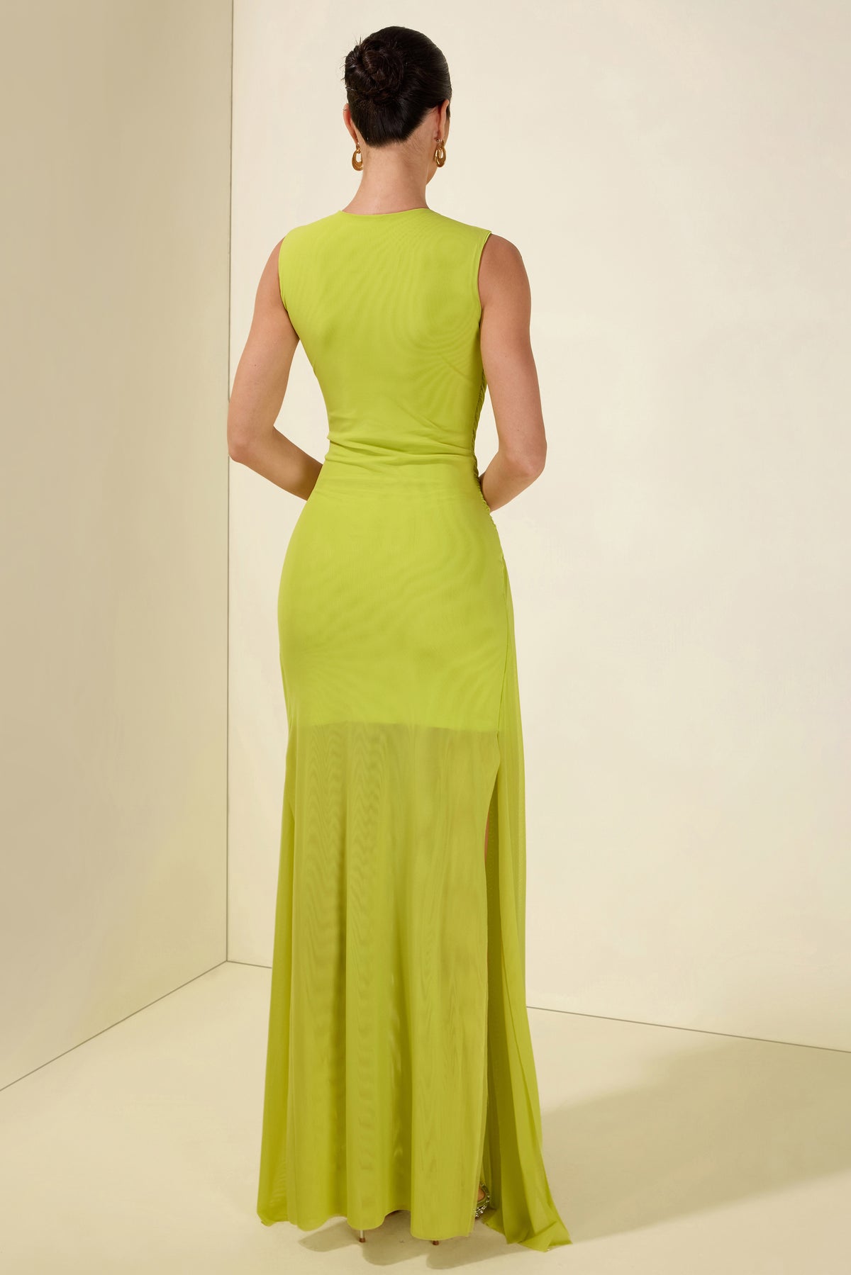 Ruched Solid Sleeveless Maxi Dress