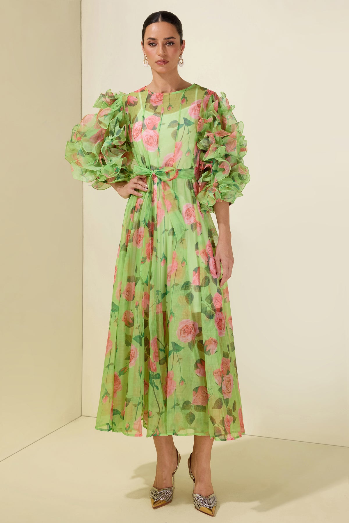 Floral Print Multi Ruffle Midi Dress