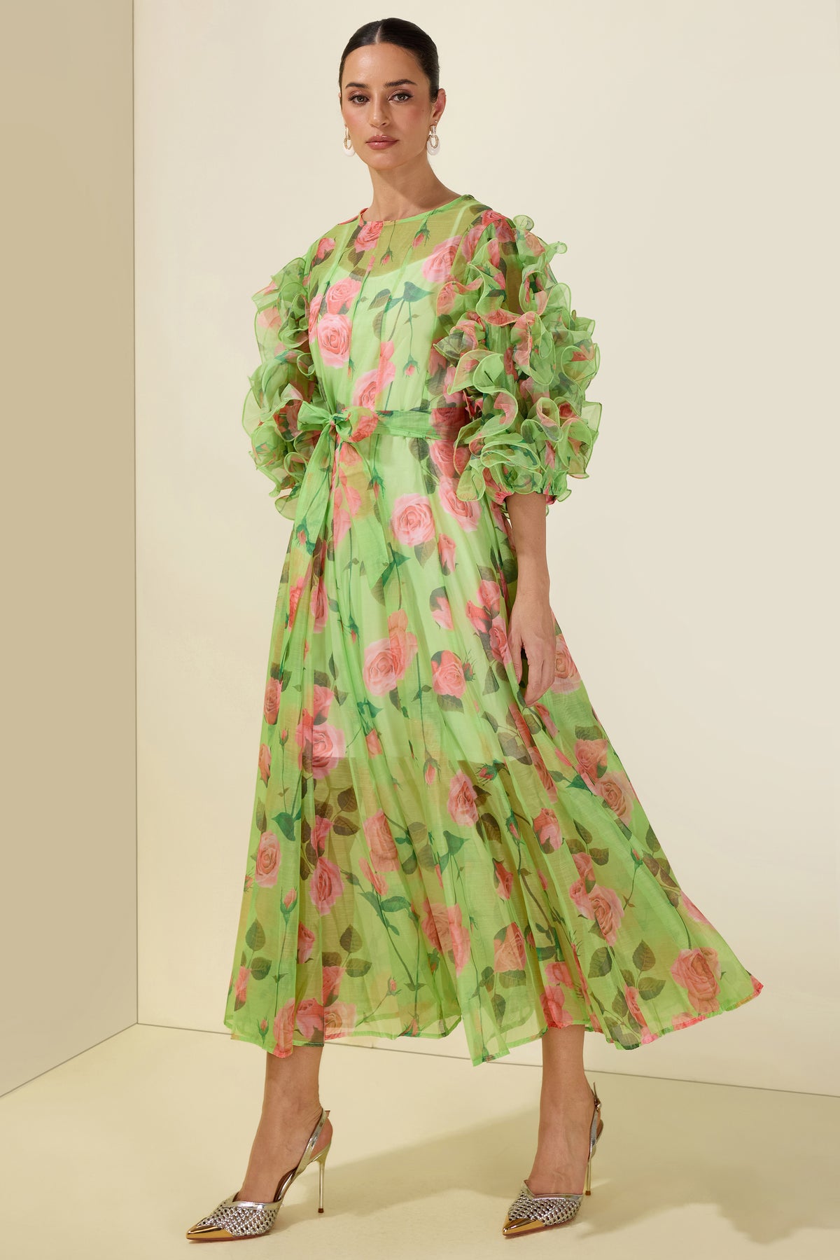 Floral Print Multi Ruffle Midi Dress