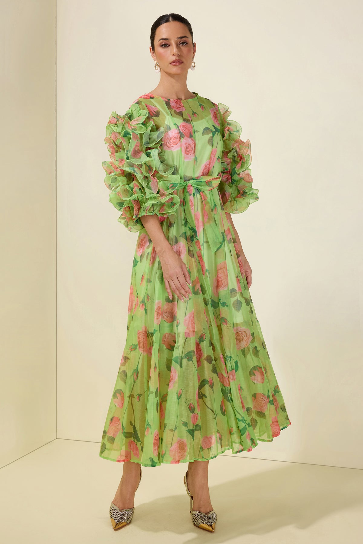 Floral Print Multi Ruffle Midi Dress