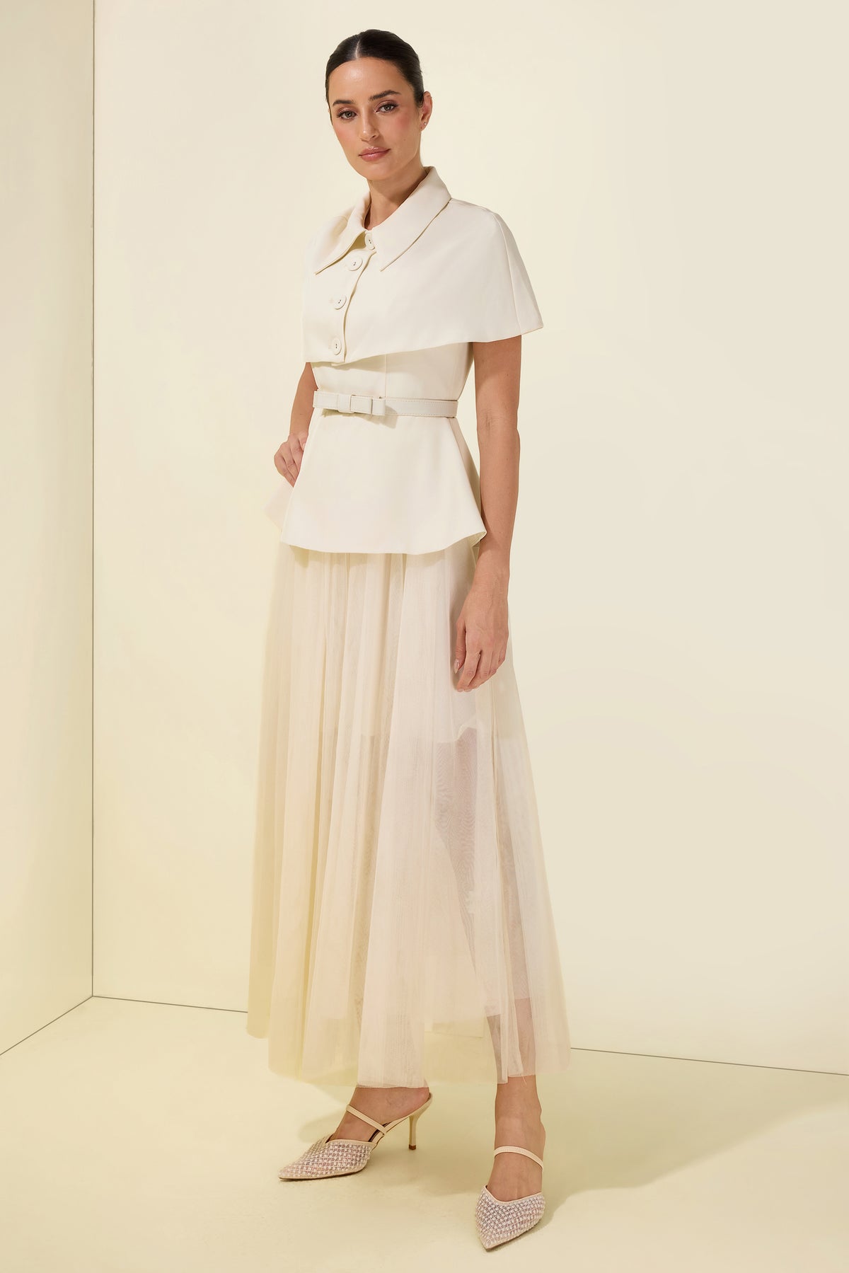 Cloak Sleeveless With Belt Capelet Midi Dress