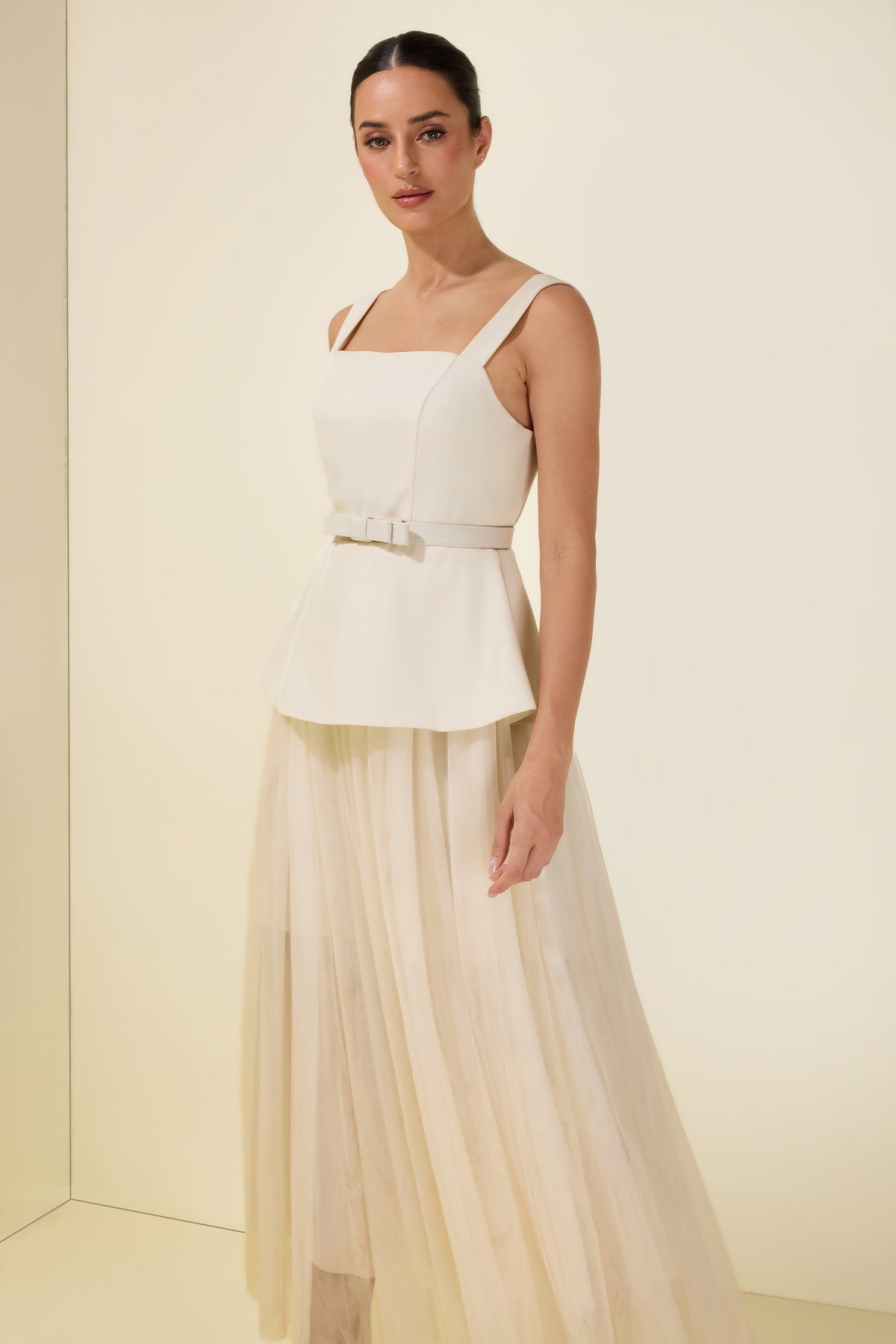 Cloak Sleeveless With Belt Capelet Midi Dress