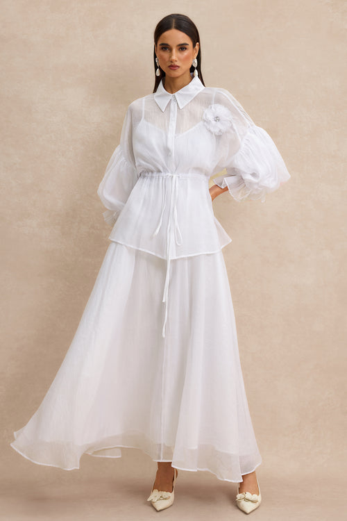 3D Flower Shirring Top & Slip Midi Dress Set