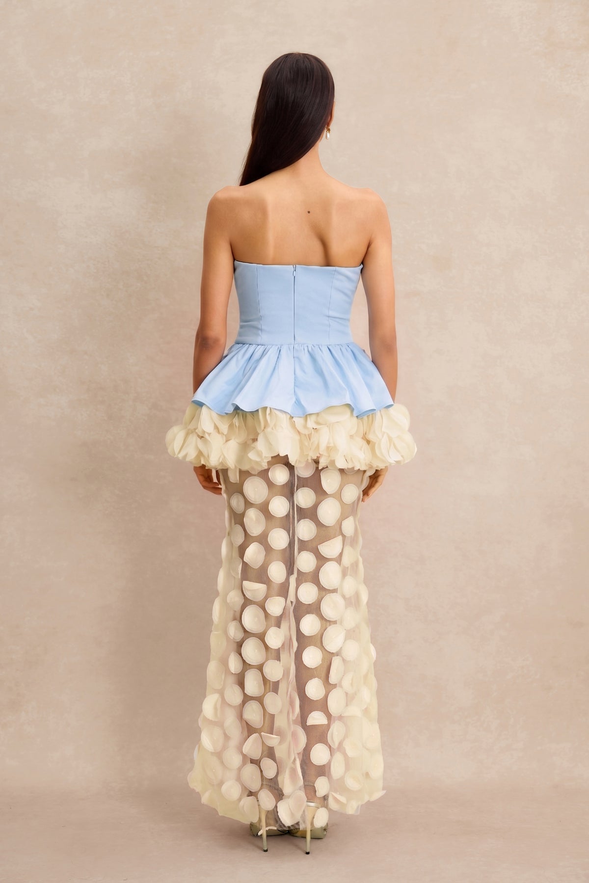 Strapless Floral Peplum Maxi Dress