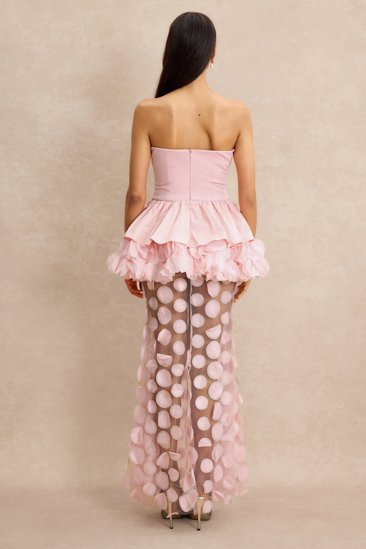 Strapless Floral Peplum Maxi Dress