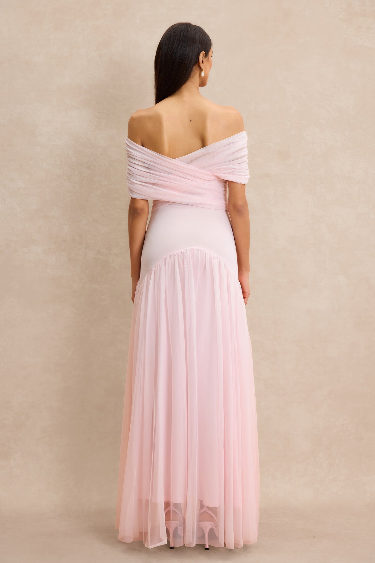 Gathering Solid Off Shoulder Maxi Dress