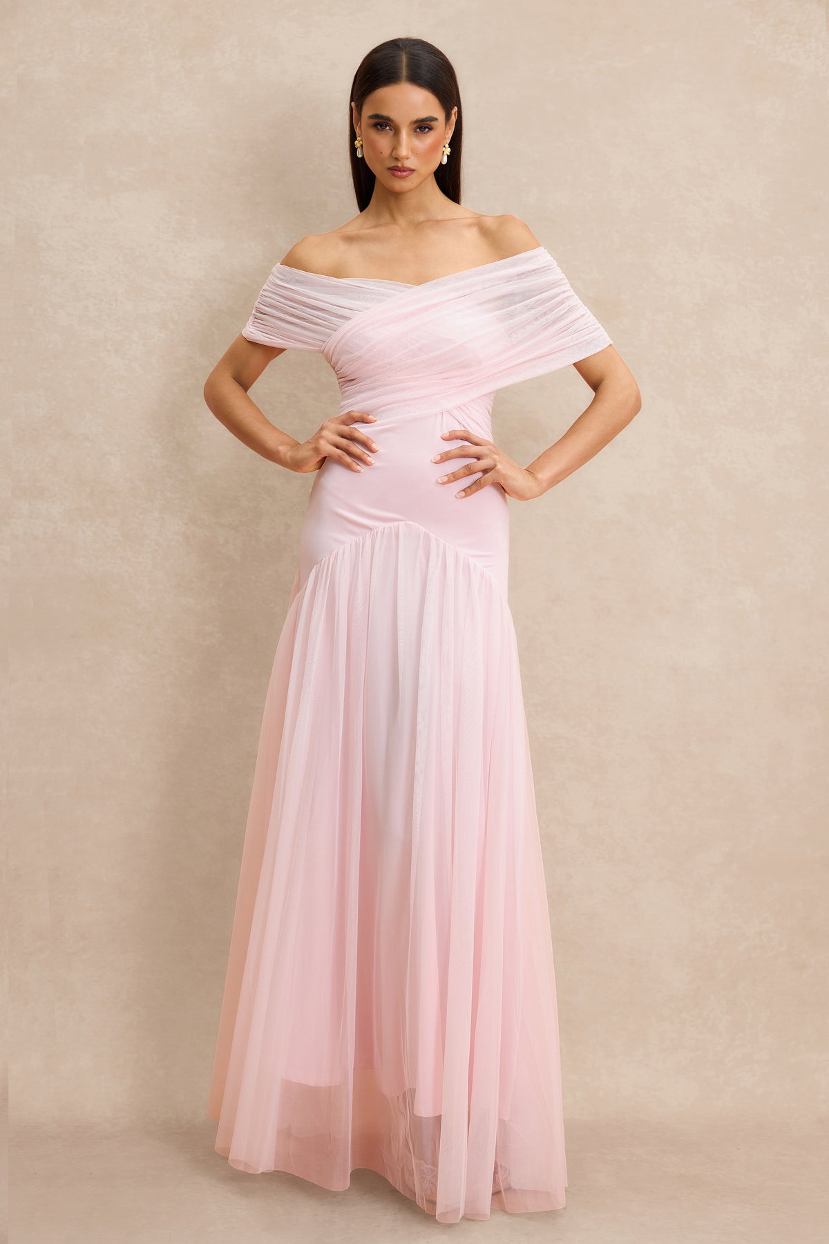 Gathering Solid Off Shoulder Maxi Dress