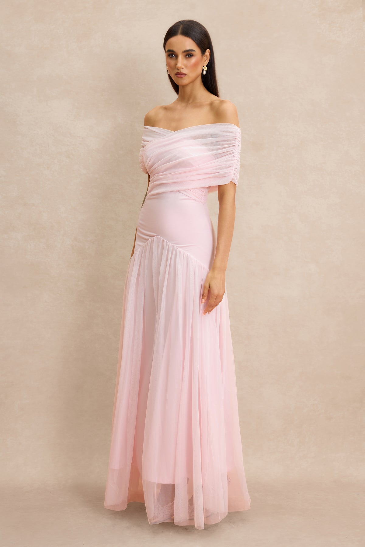 Gathering Solid Off Shoulder Maxi Dress