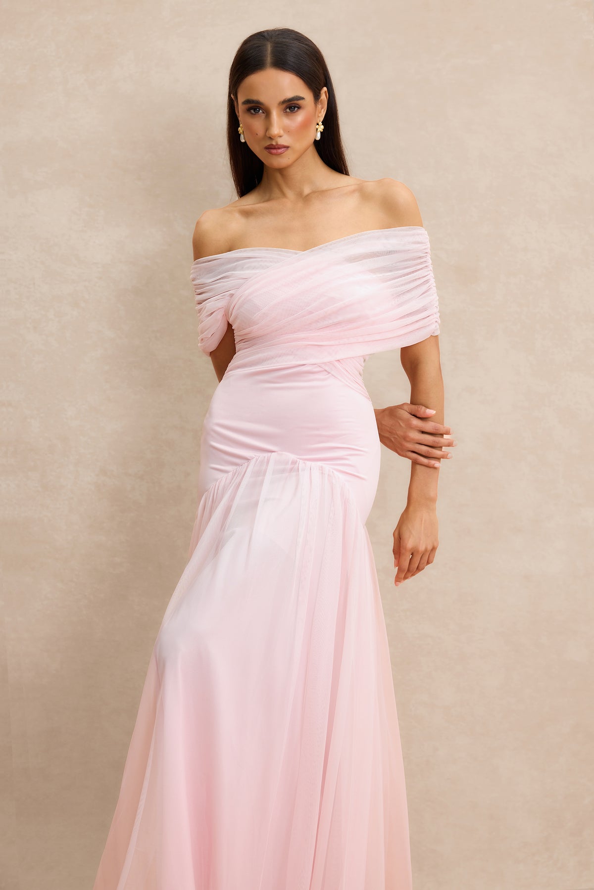 Gathering Solid Off Shoulder Maxi Dress