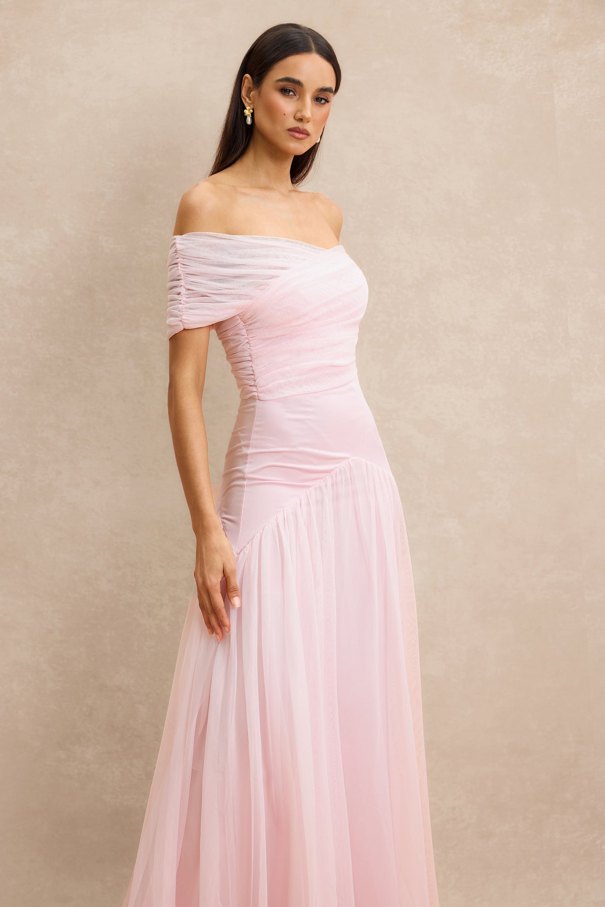 Gathering Solid Off Shoulder Maxi Dress