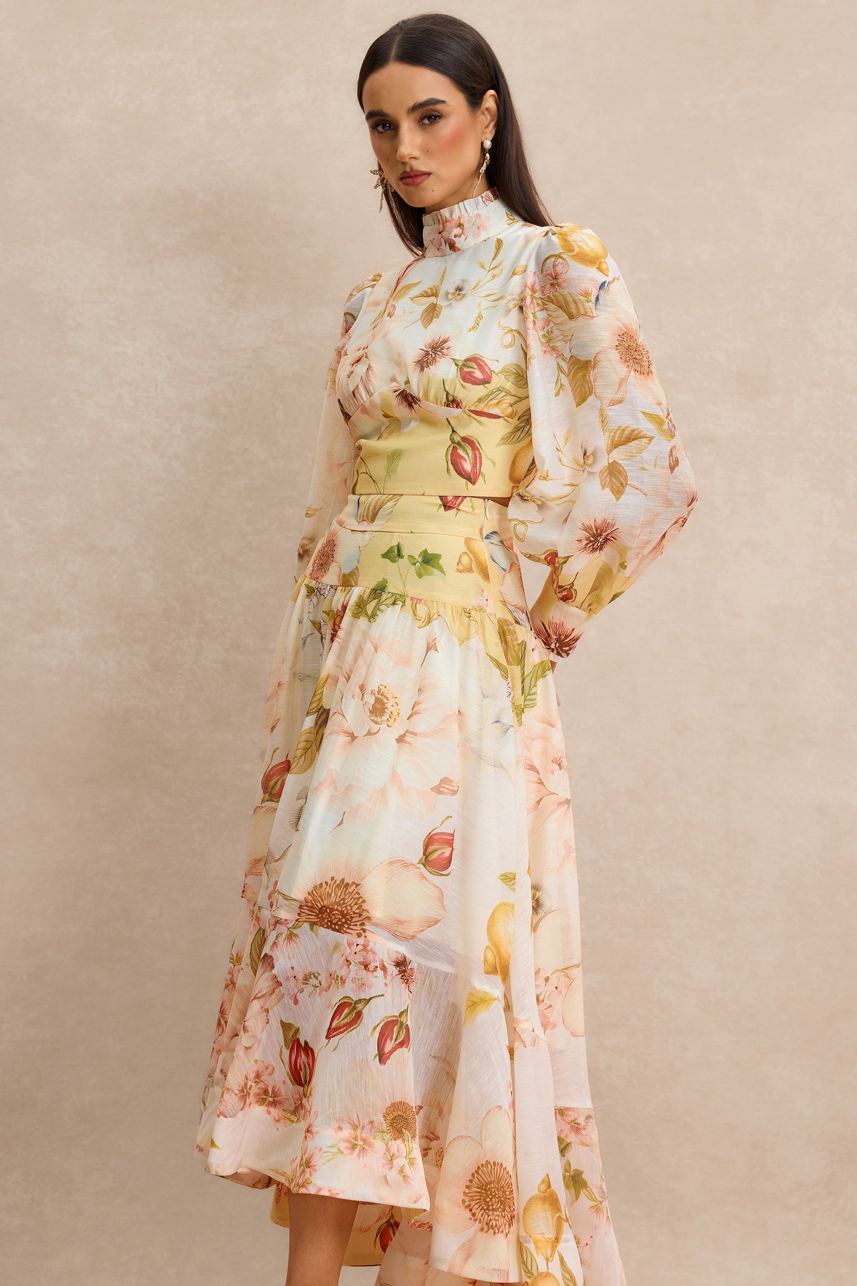 Organza Floral Top & Midi Skirt Set