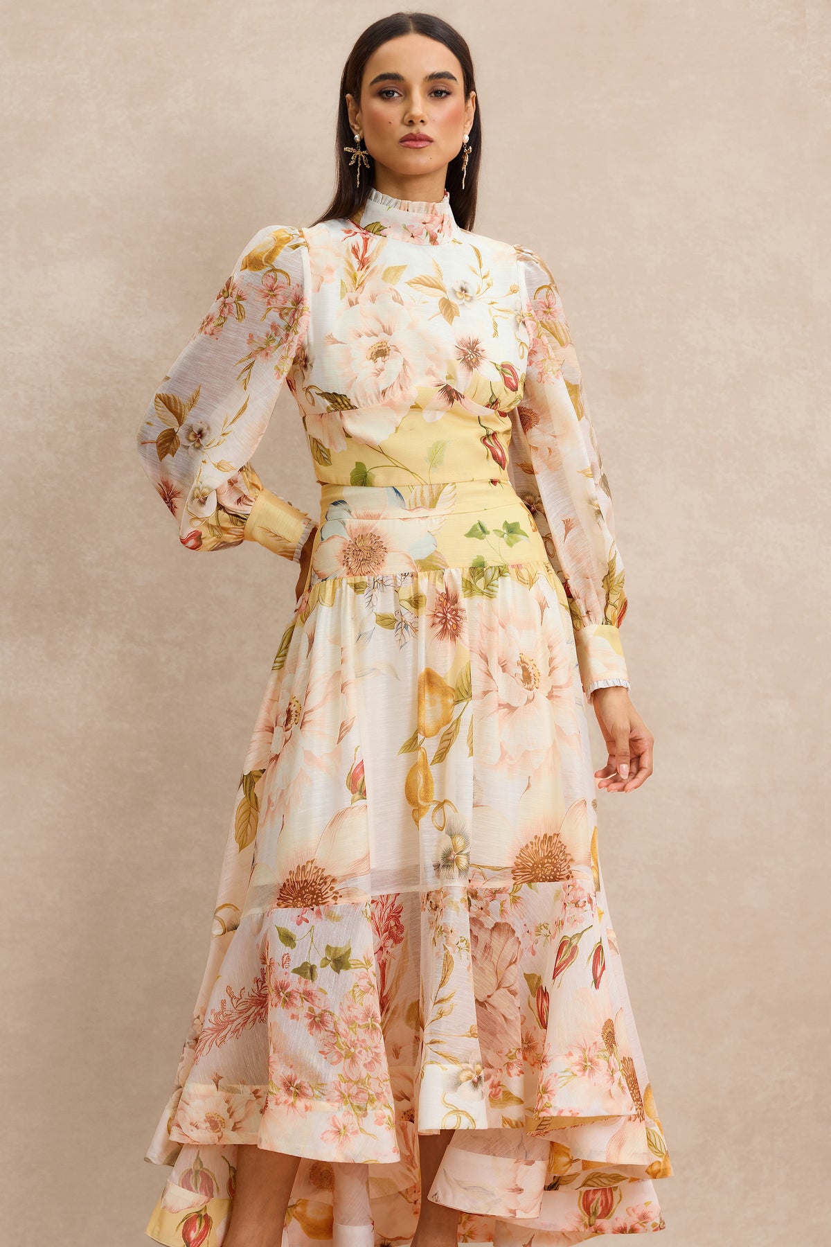 Organza Floral Top & Midi Skirt Set